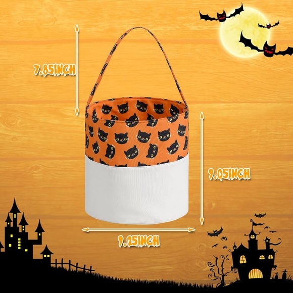 Halloween Trick or Treat Bag, Reversible Canvas Bucket Tote Bag, Multipurpose - Picture 4 of 10
